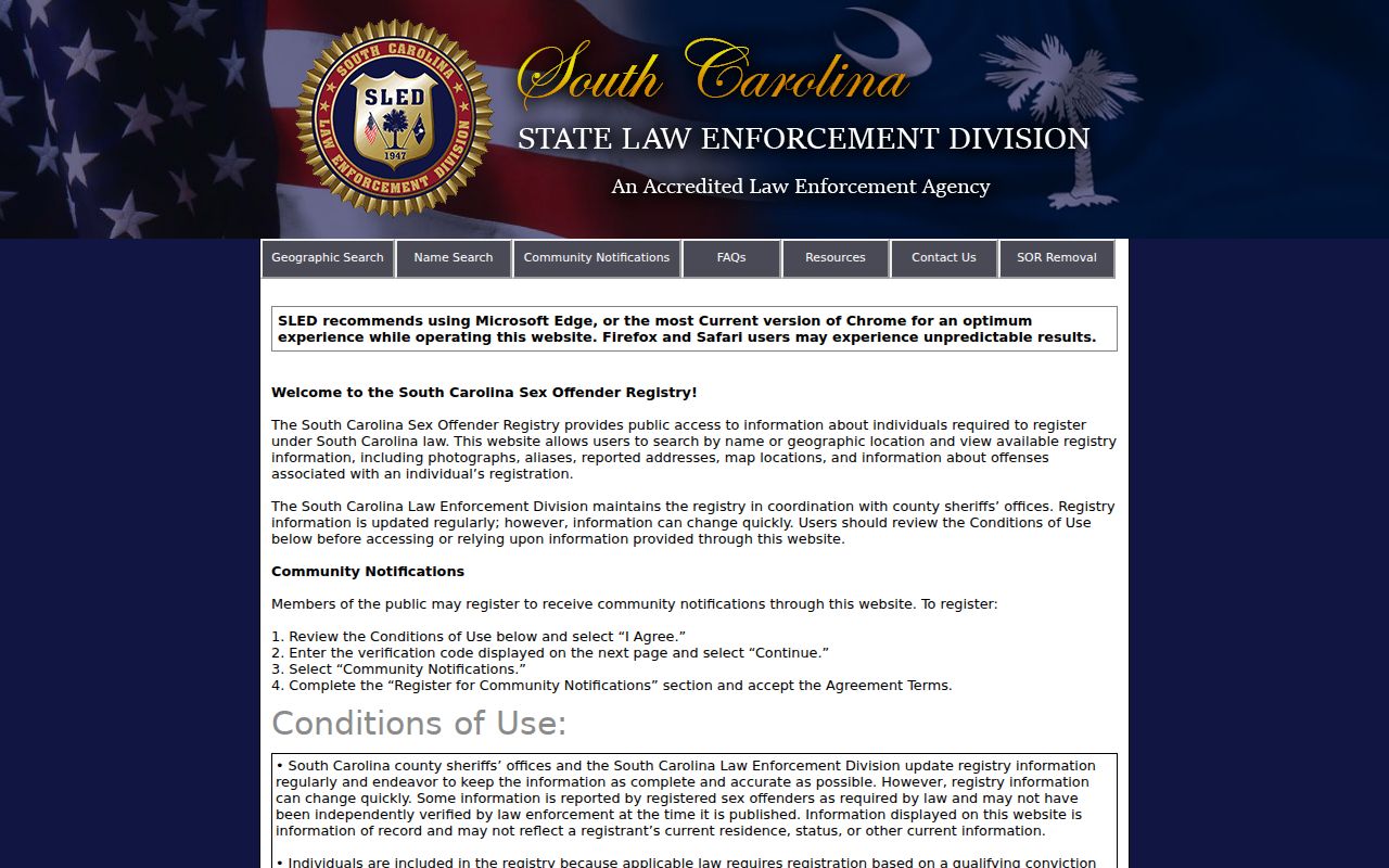 Cherokee County sex offender lookup on the South Carolina registry